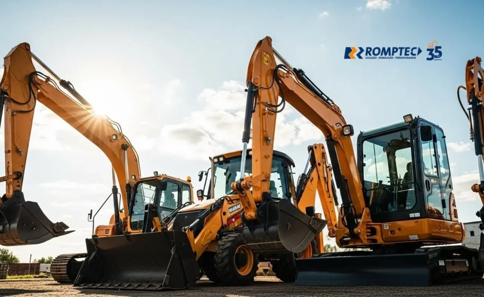 Escavadeira, mini escavadeira ou retroescavadeira