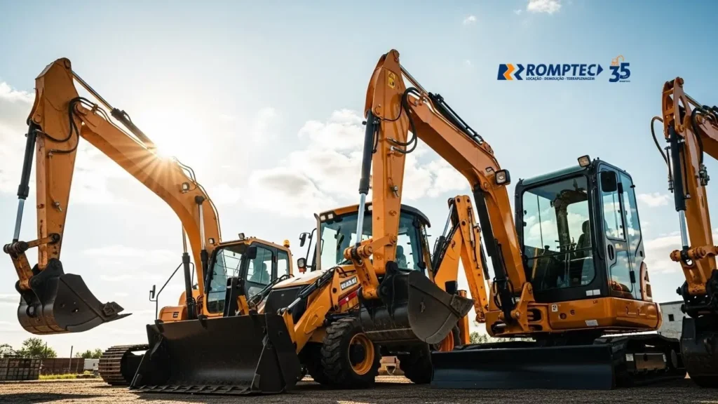 Escavadeira, mini escavadeira ou retroescavadeira
